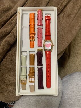 Invicta Women's Gold-Tone Watch with Red Strap and Pink Heart Dial
